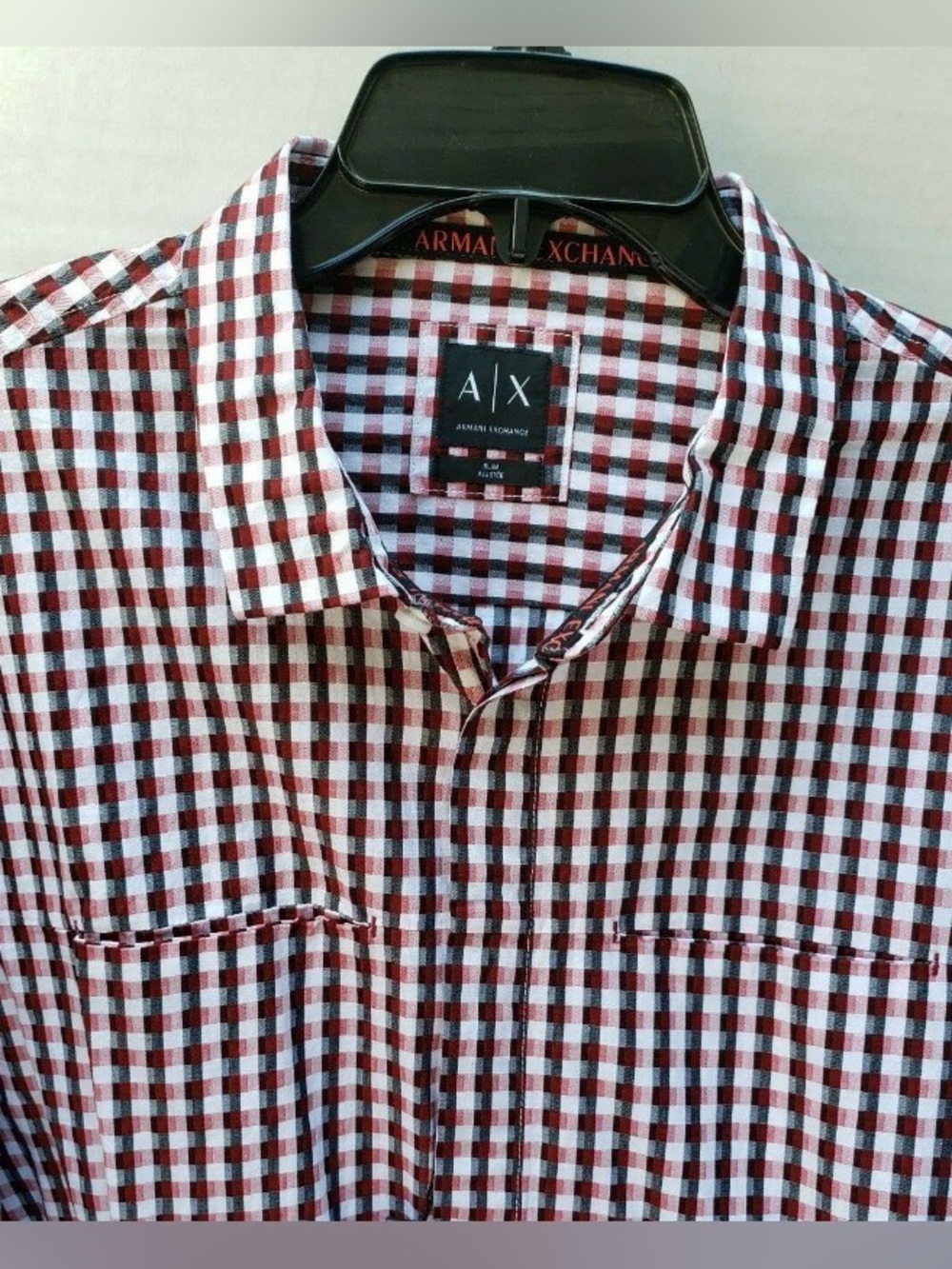 Armani Exchange Sleek, Slim Fit Red, Black White Gingham Button-Down Shirt